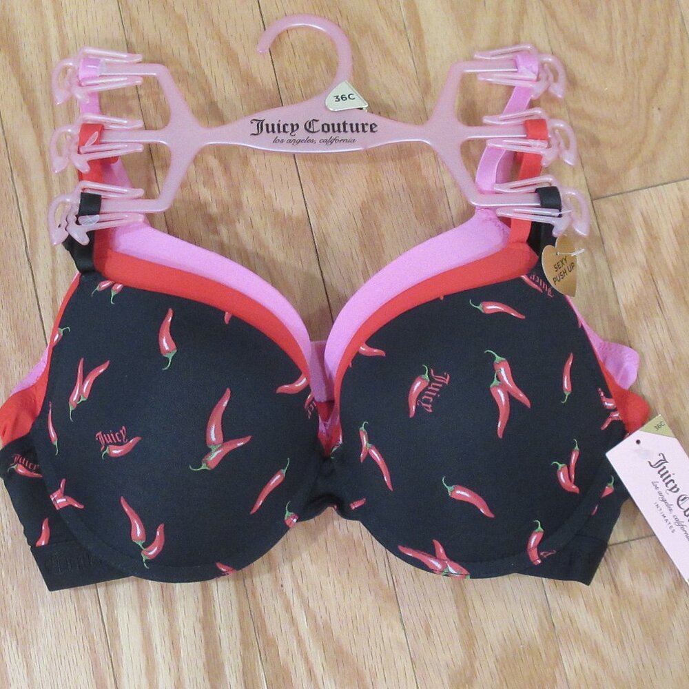 Juicy Couture Womens 3 Pack Sexy Push Up Bra Set 36C ~BRAND NEW WITH TAG~
